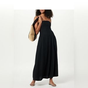 The Drop  Linen Blend Black Strapless Maxi Dress 5x Plus, Closet Staple, Summer,